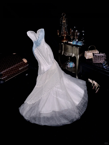 Vintage Mermaid Sweetheart Neck Beaded Layered Chiffon Tulle Long Prom Dress Evening Dress HZ1023